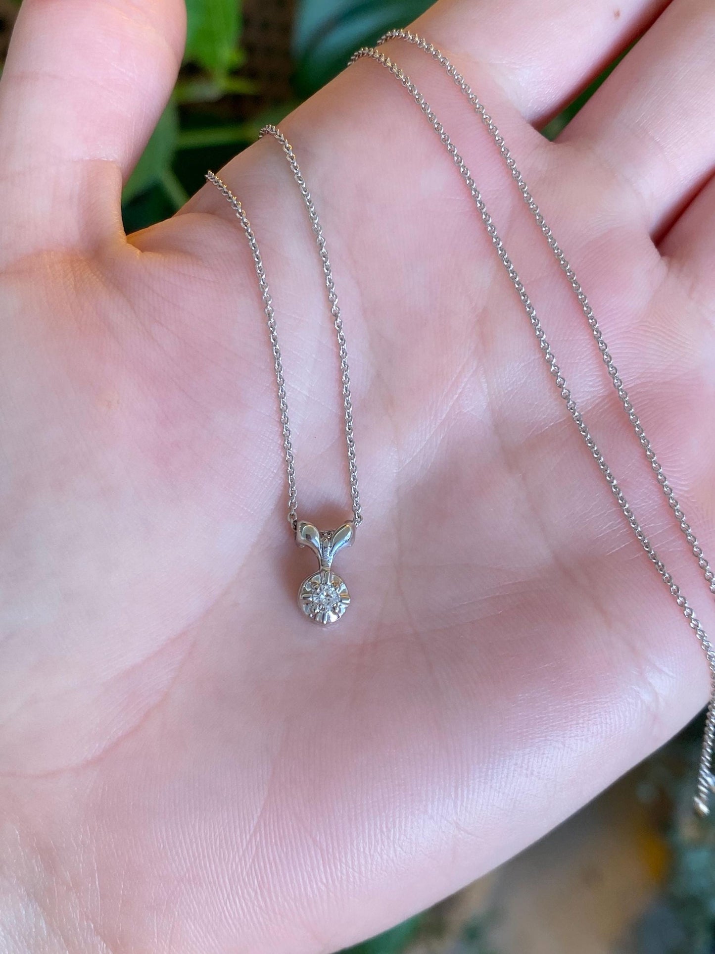 Vintage Solid 14k White Gold Diamond Charm Tight Rolo Chain Necklace - 18.25 inches