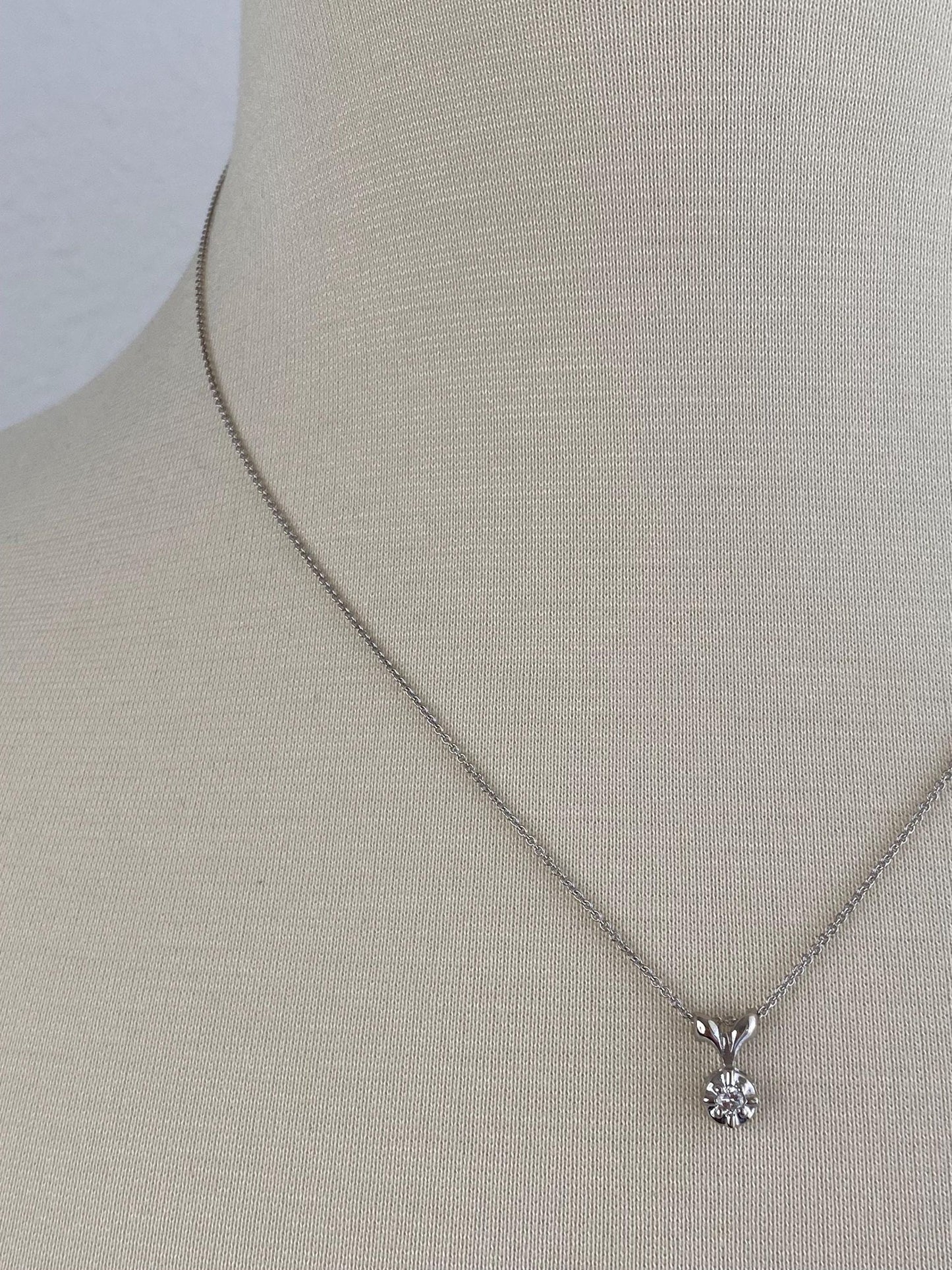 Vintage Solid 14k White Gold Diamond Charm Tight Rolo Chain Necklace - 18.25 inches