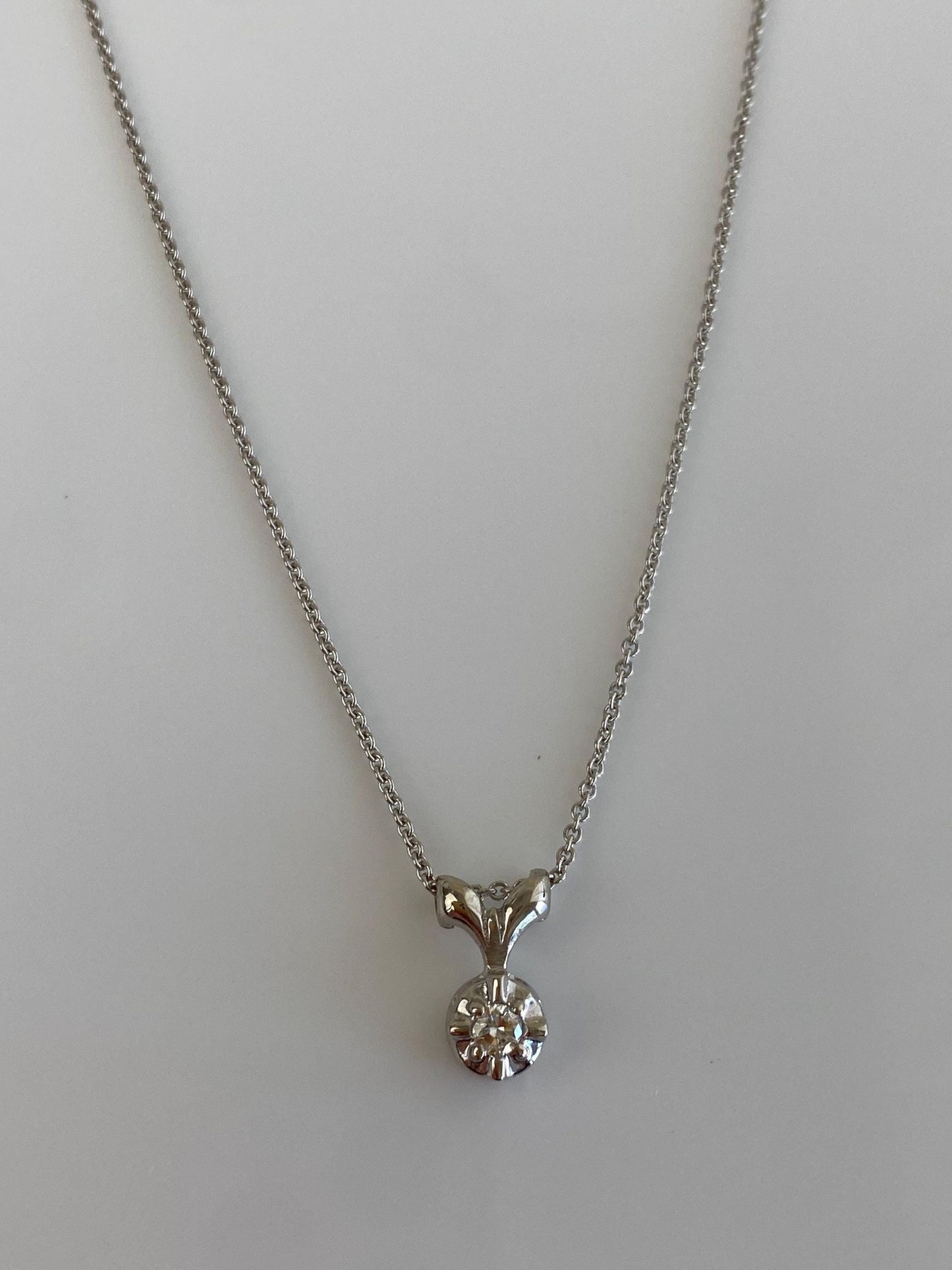 Vintage Solid 14k White Gold Diamond Charm Tight Rolo Chain Necklace - 18.25 inches