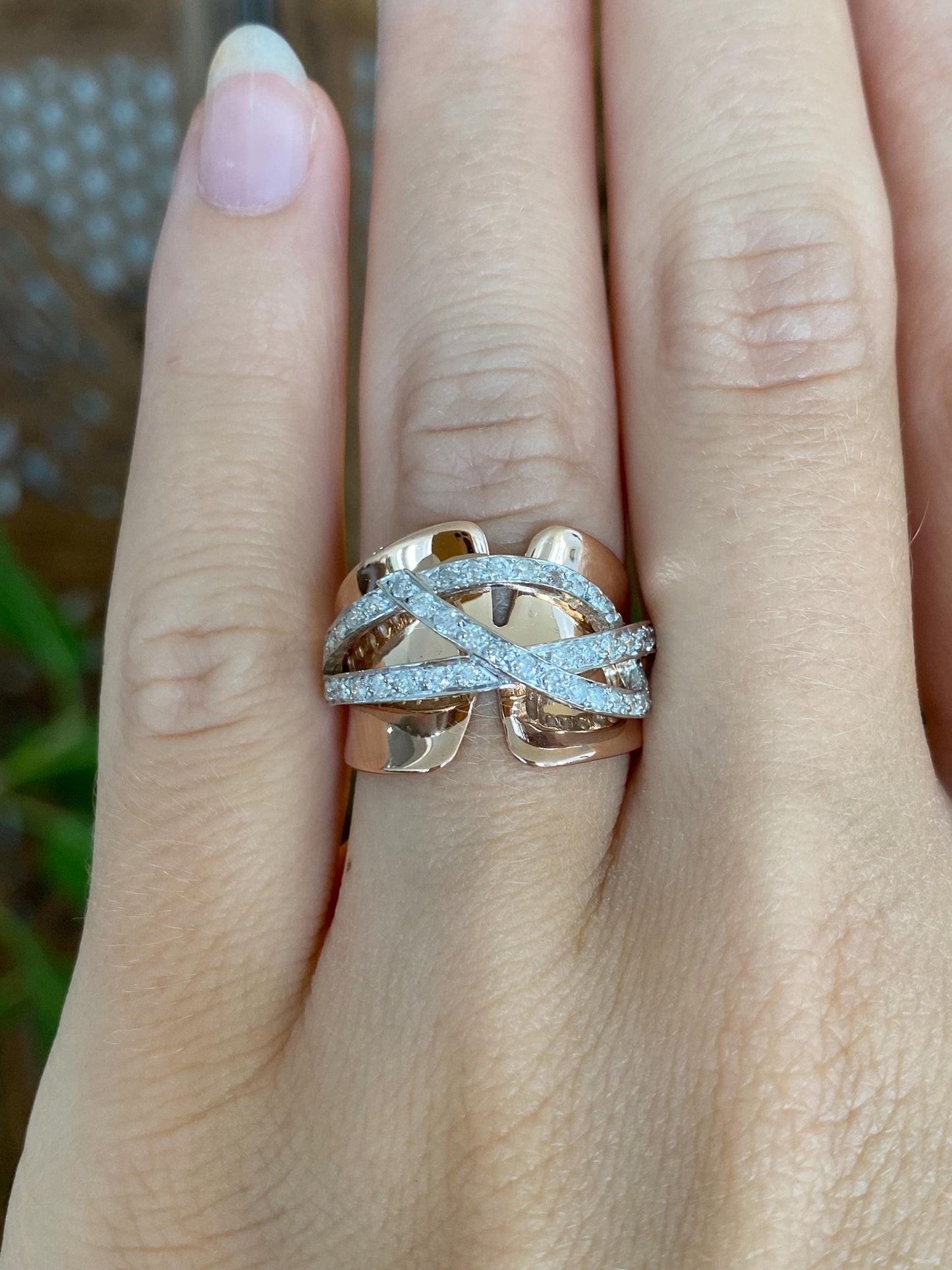 Vintage Solid 14k Rose & White Gold Diamonds Ring - Size 5.75