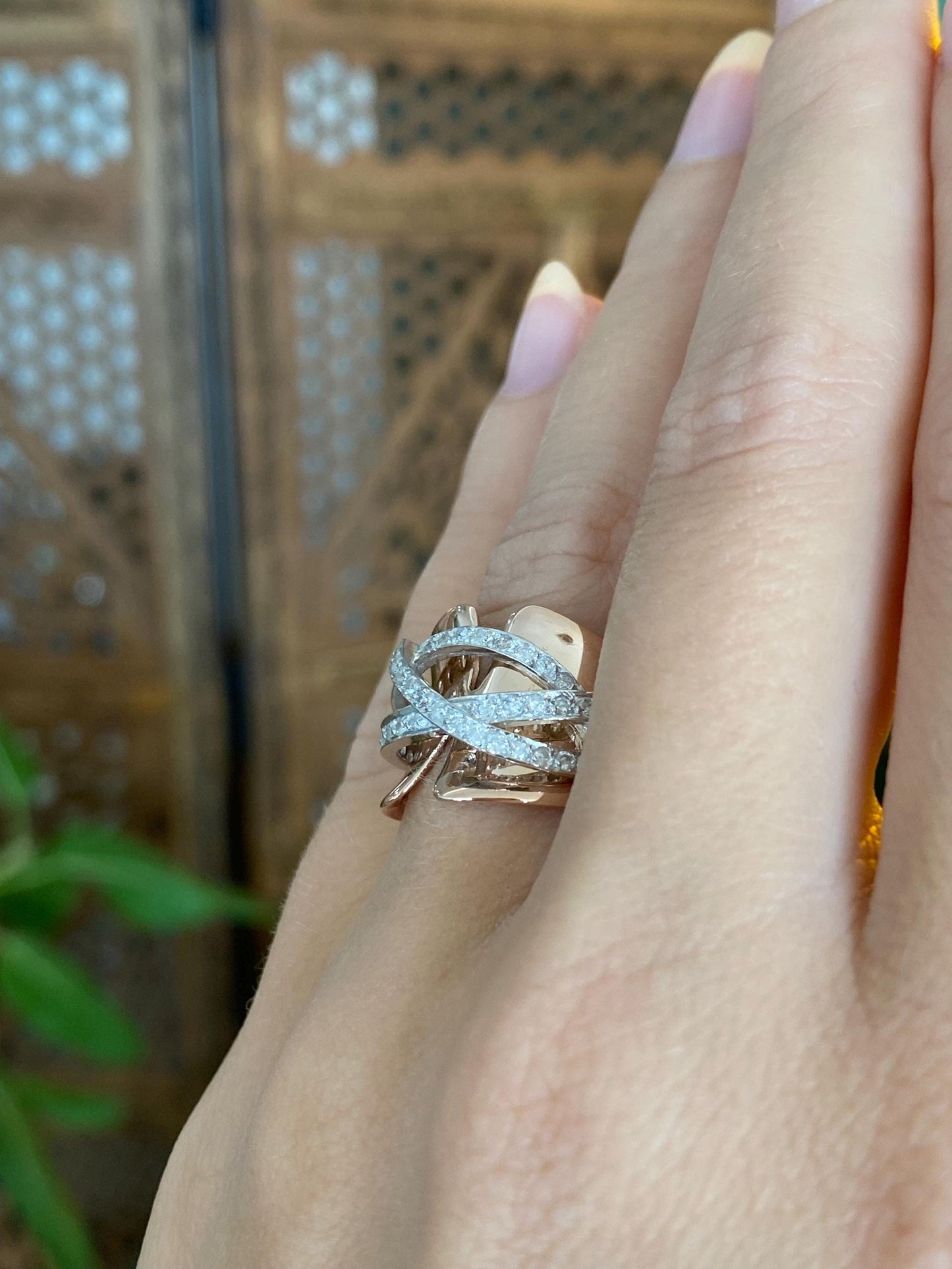 Vintage Solid 14k Rose & White Gold Diamonds Ring - Size 5.75