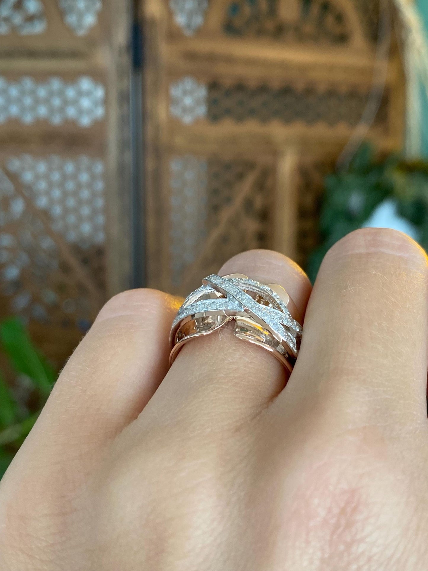 Vintage Solid 14k Rose & White Gold Diamonds Ring - Size 5.75