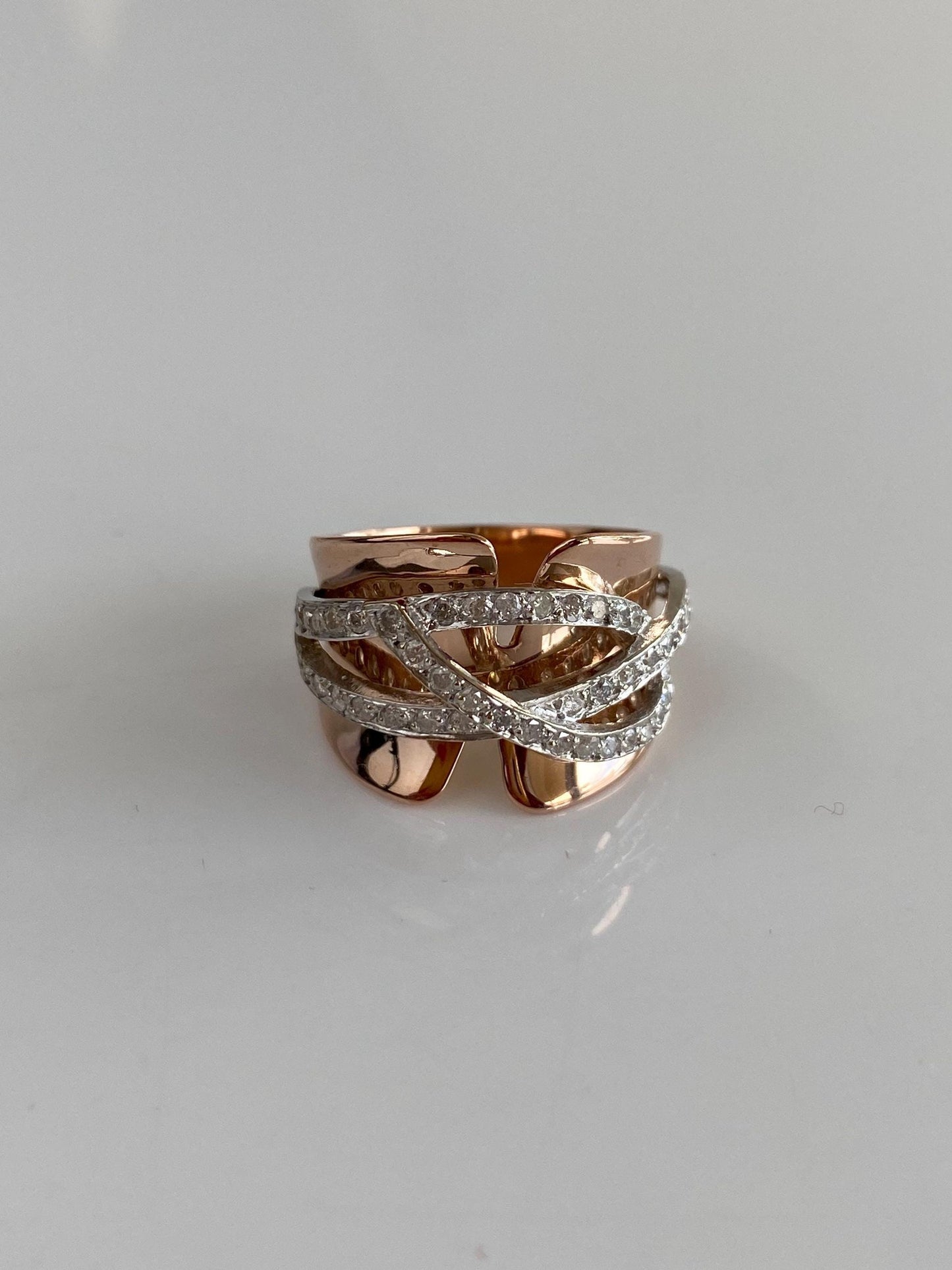 Vintage Solid 14k Rose & White Gold Diamonds Ring - Size 5.75