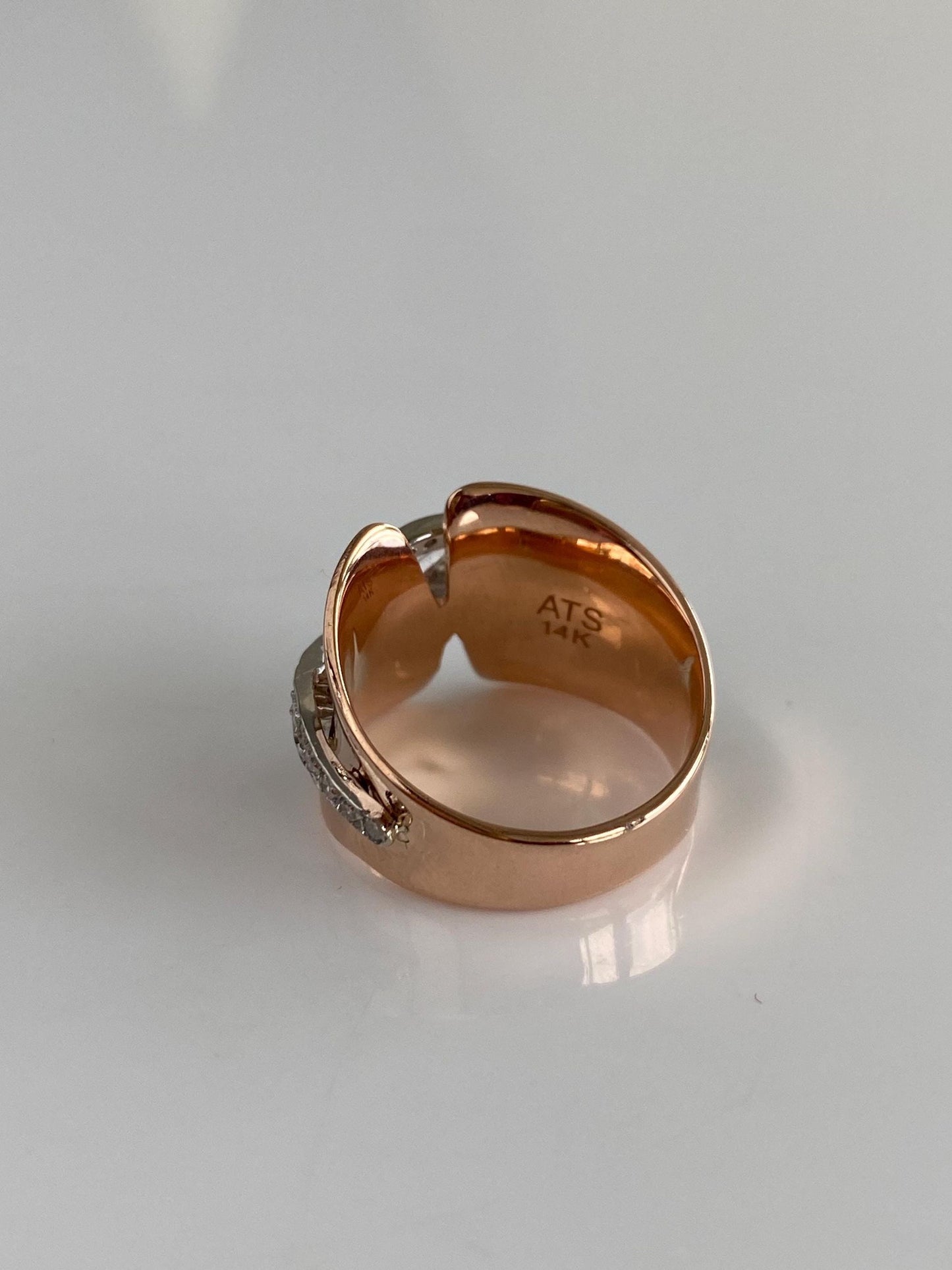Vintage Solid 14k Rose & White Gold Diamonds Ring - Size 5.75