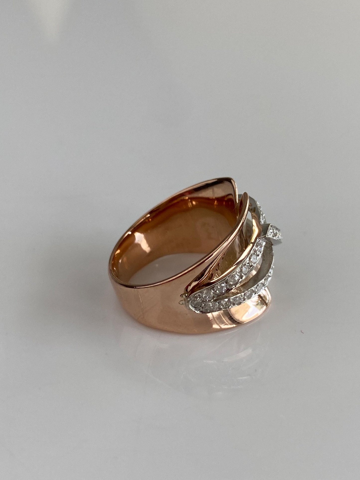 Vintage Solid 14k Rose & White Gold Diamonds Ring - Size 5.75