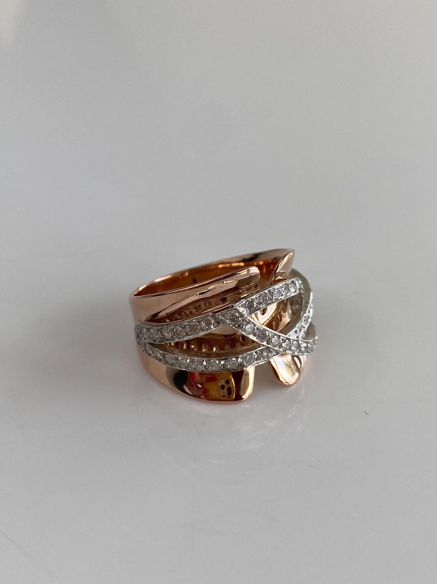 Vintage Solid 14k Rose & White Gold Diamonds Ring - Size 5.75