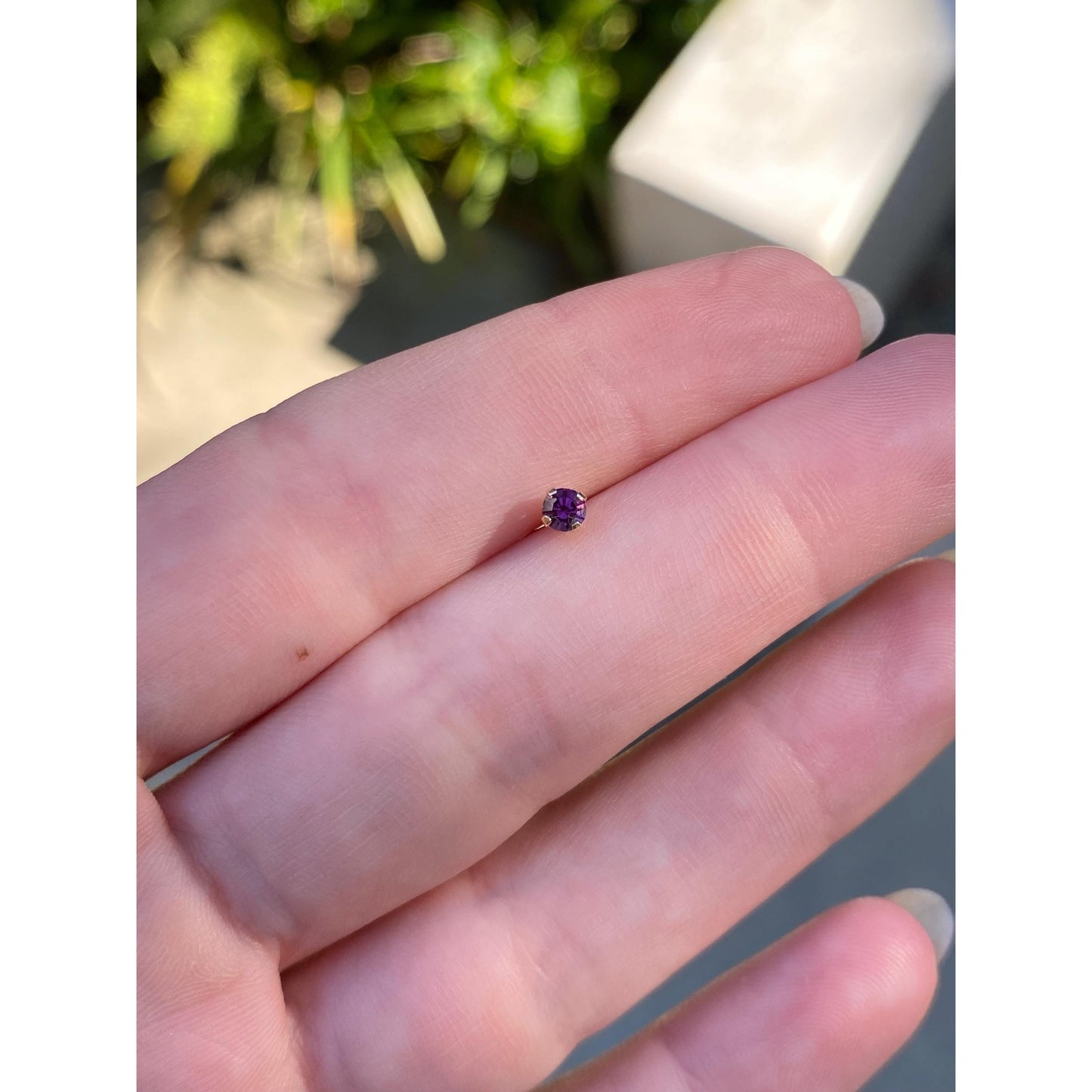 Vintage Solid 14k Yellow Gold SINGLE Purple Cubic Zirconia Stud Earring