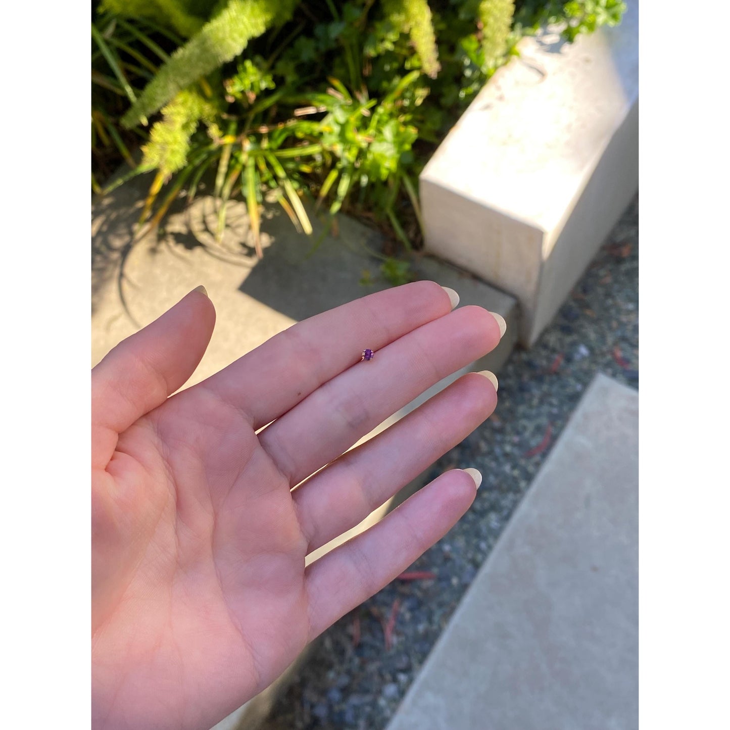 Vintage Solid 14k Yellow Gold SINGLE Purple Cubic Zirconia Stud Earring