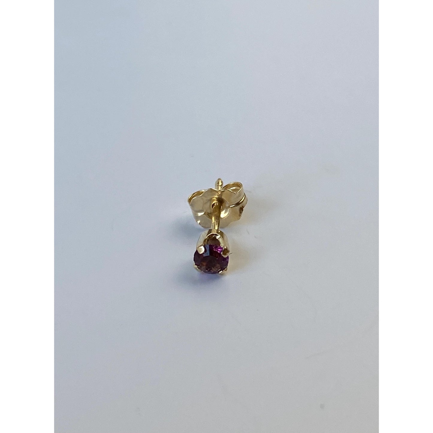 Vintage Solid 14k Yellow Gold SINGLE Purple Cubic Zirconia Stud Earring