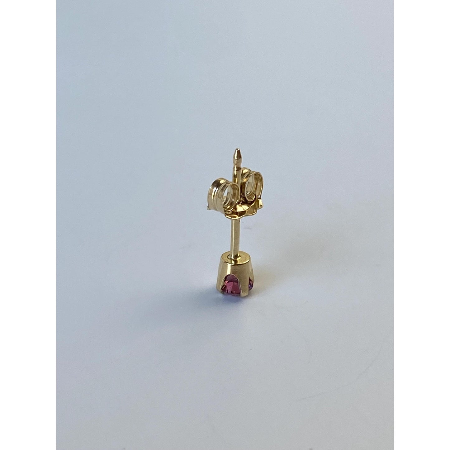 Vintage Solid 14k Yellow Gold SINGLE Purple Cubic Zirconia Stud Earring