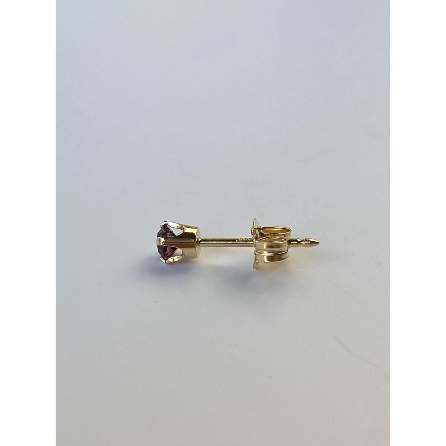 Vintage Solid 14k Yellow Gold SINGLE Purple Cubic Zirconia Stud Earring