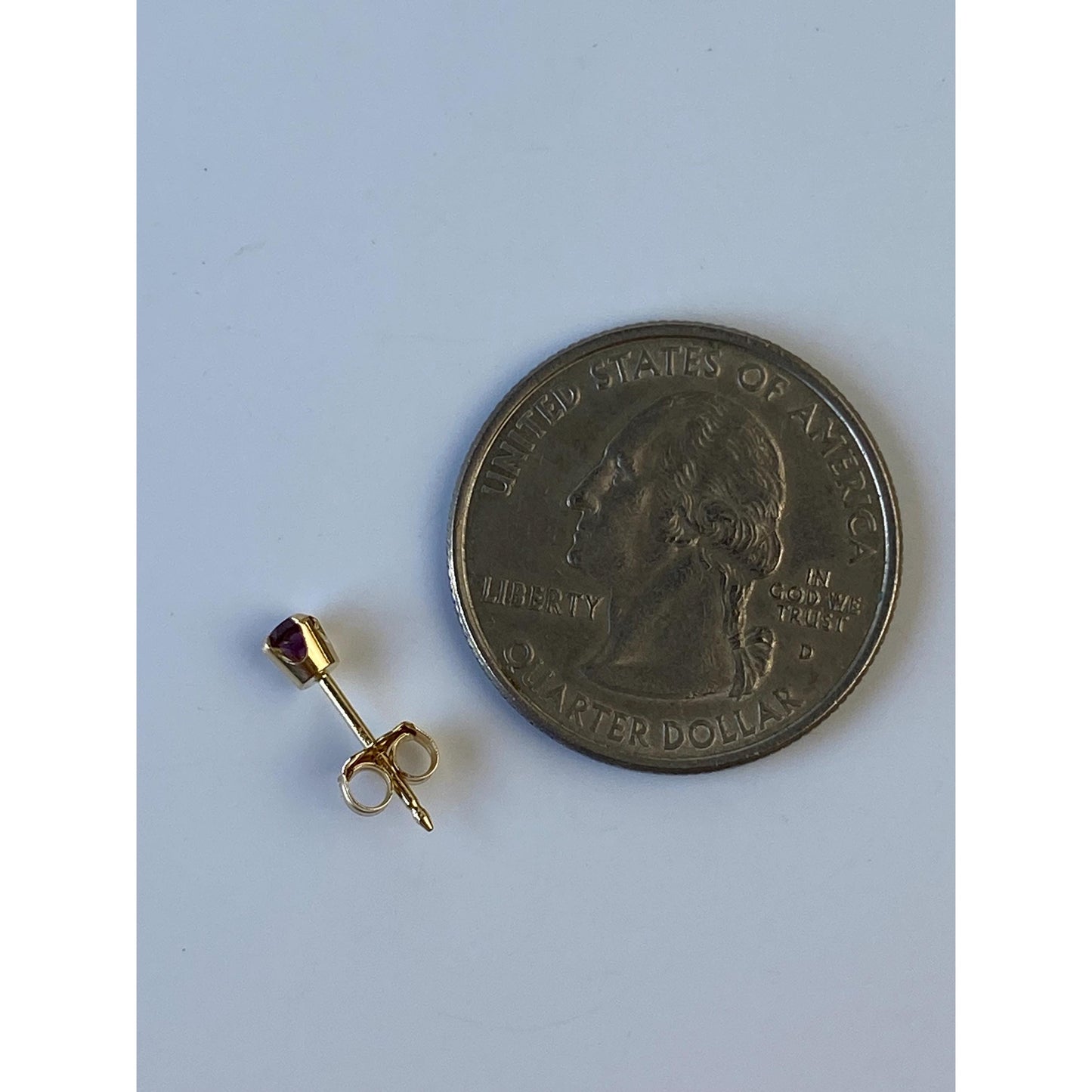 Vintage Solid 14k Yellow Gold SINGLE Purple Cubic Zirconia Stud Earring