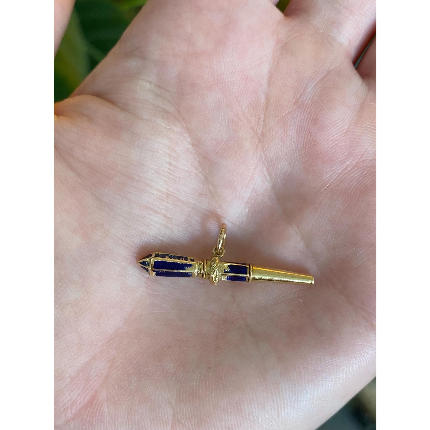 Vintage 18k Yellow Gold Blue Enamel Key Charm