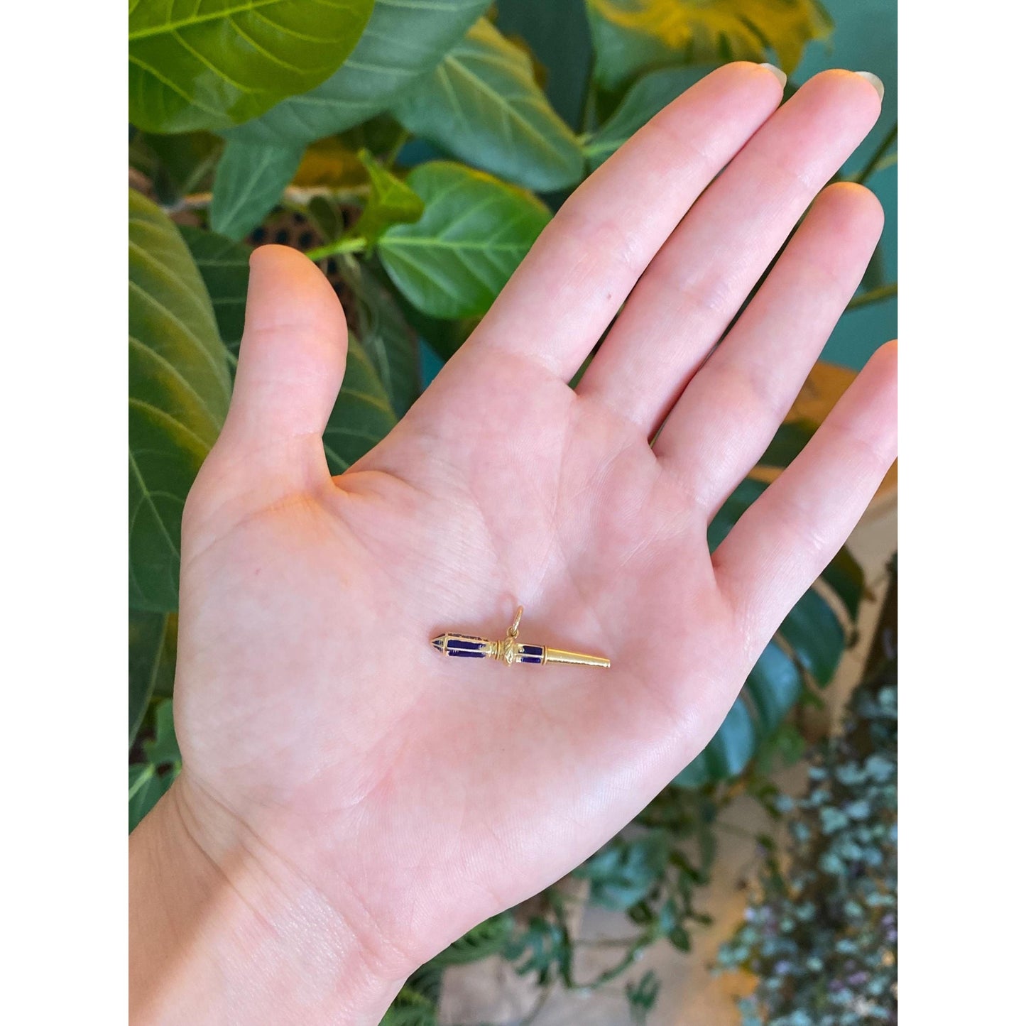 Vintage 18k Yellow Gold Blue Enamel Key Charm