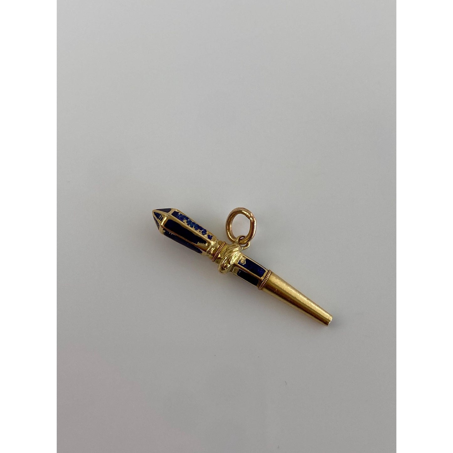 Vintage 18k Yellow Gold Blue Enamel Key Charm