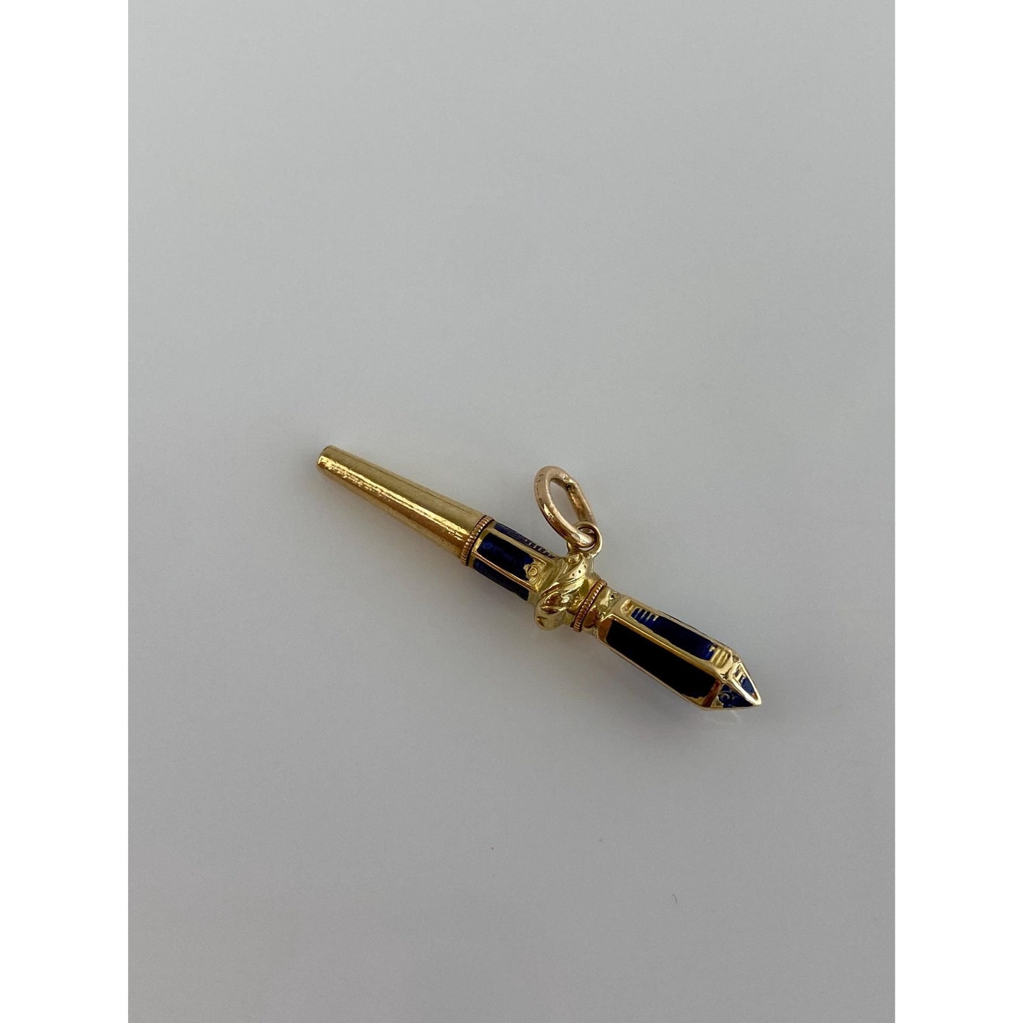 Vintage 18k Yellow Gold Blue Enamel Key Charm