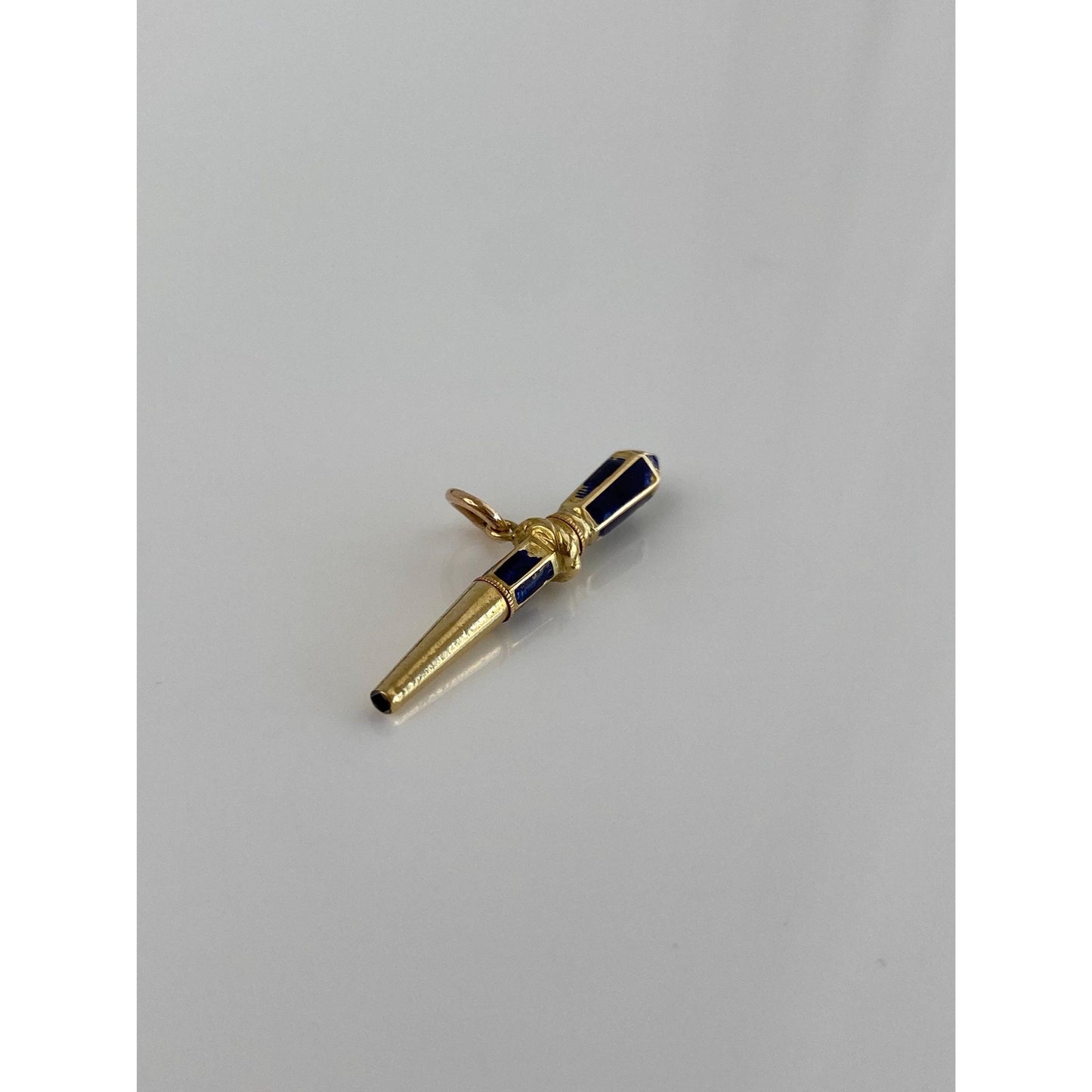 Vintage 18k Yellow Gold Blue Enamel Key Charm