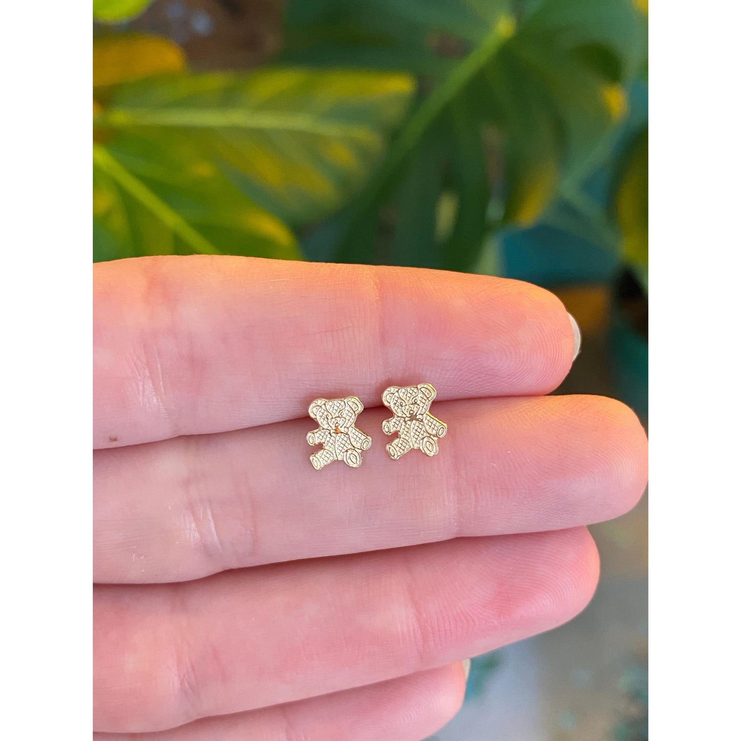 Solid 14k Yellow Gold Teddy Bear Stud Earrings