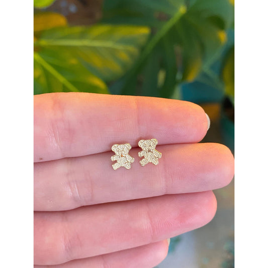 Solid 14k Yellow Gold Teddy Bear Stud Earrings