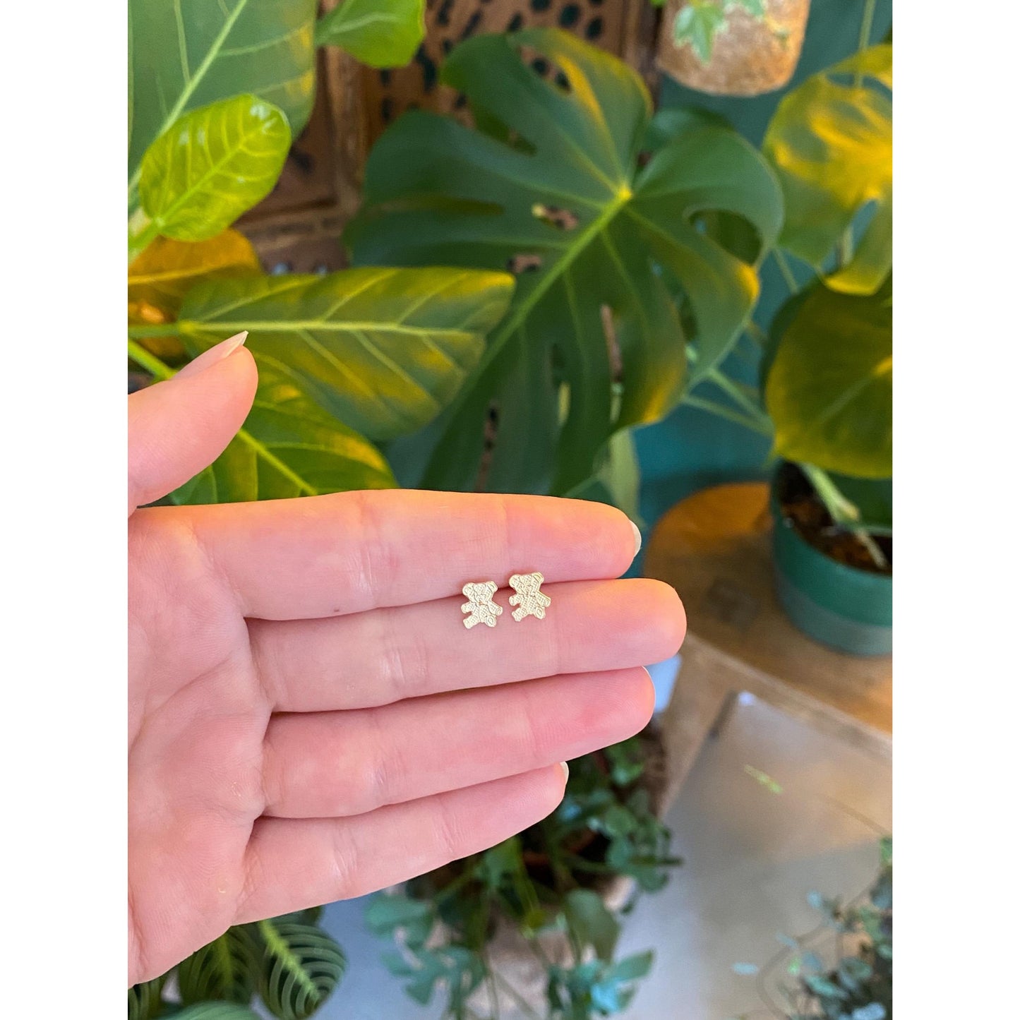 Solid 14k Yellow Gold Teddy Bear Stud Earrings