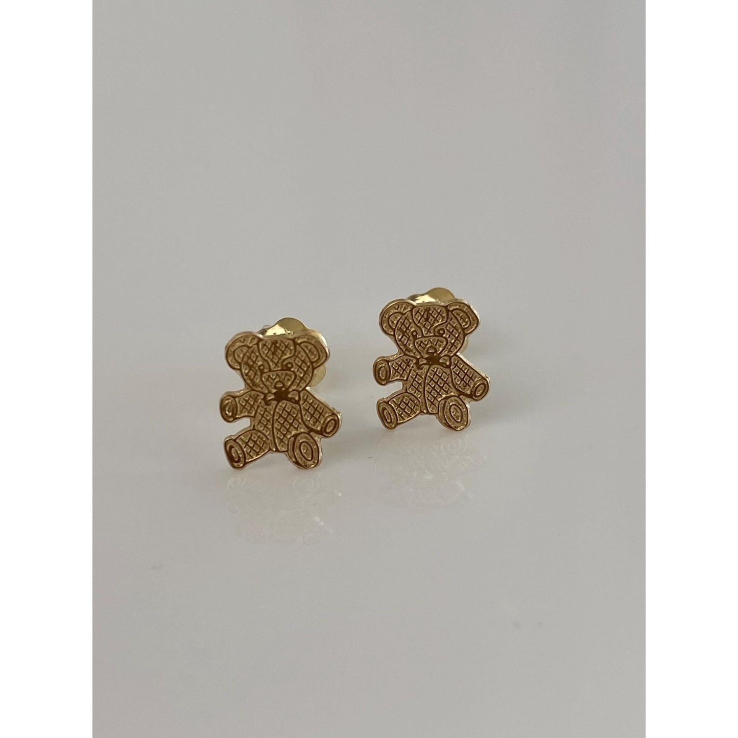 Solid 14k Yellow Gold Teddy Bear Stud Earrings