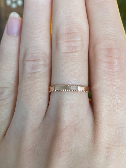 Vintage Solid 14k Rose Gold Miligrain Ring Band - Size 6.75