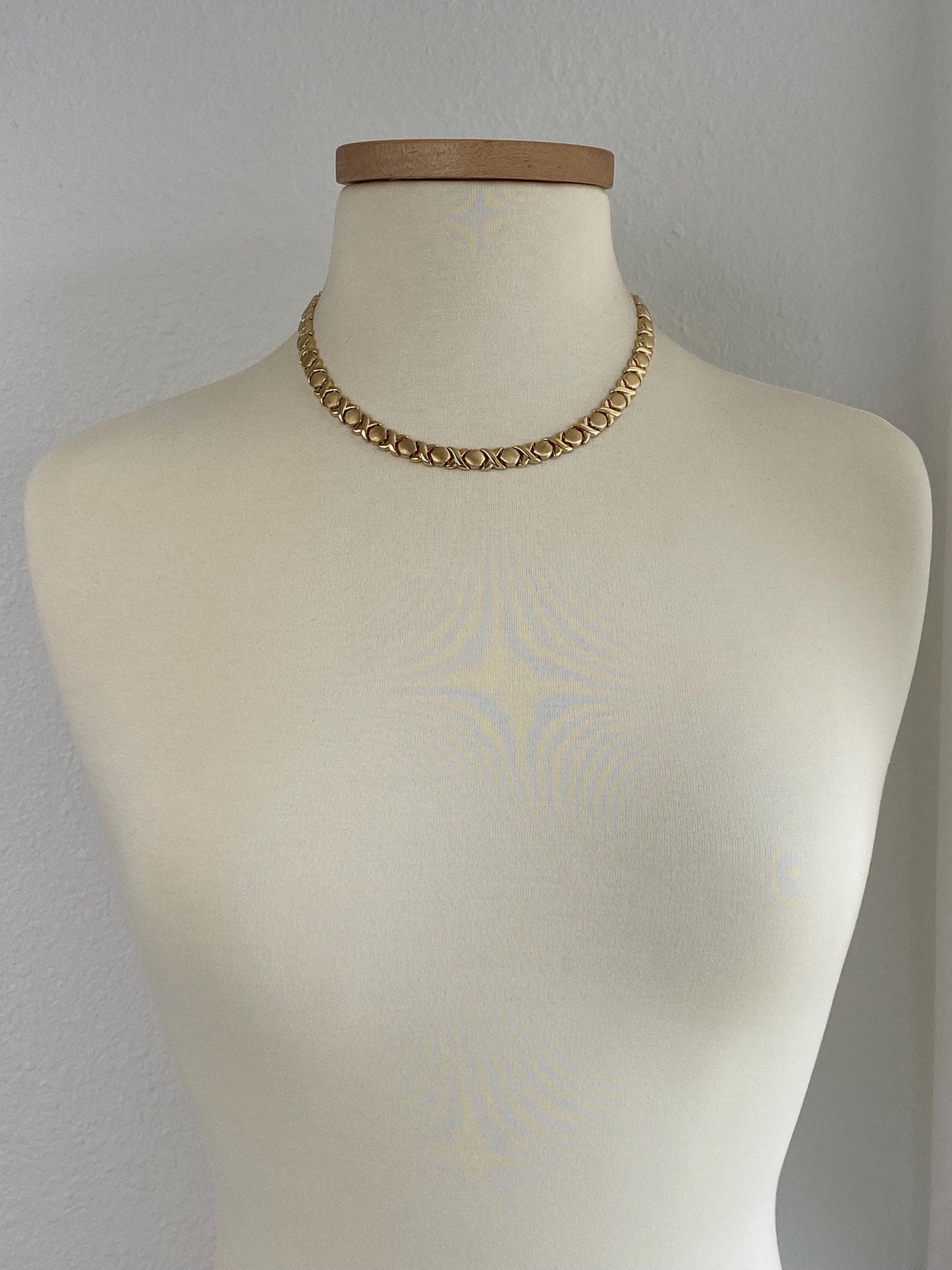 Vintage 14k Yellow Gold Satin Shiny XO Link Necklace - 18.25 inches