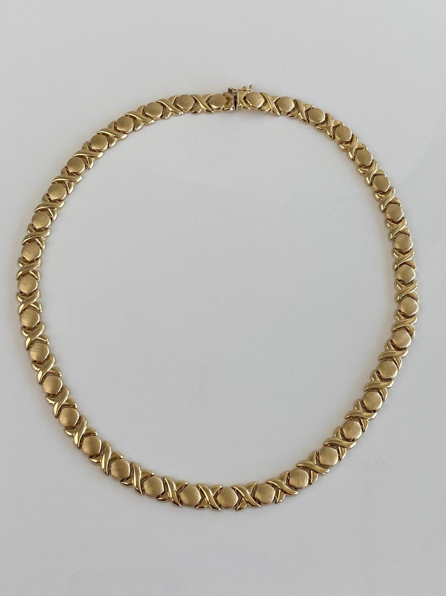 Vintage 14k Yellow Gold Satin Shiny XO Link Necklace - 18.25 inches
