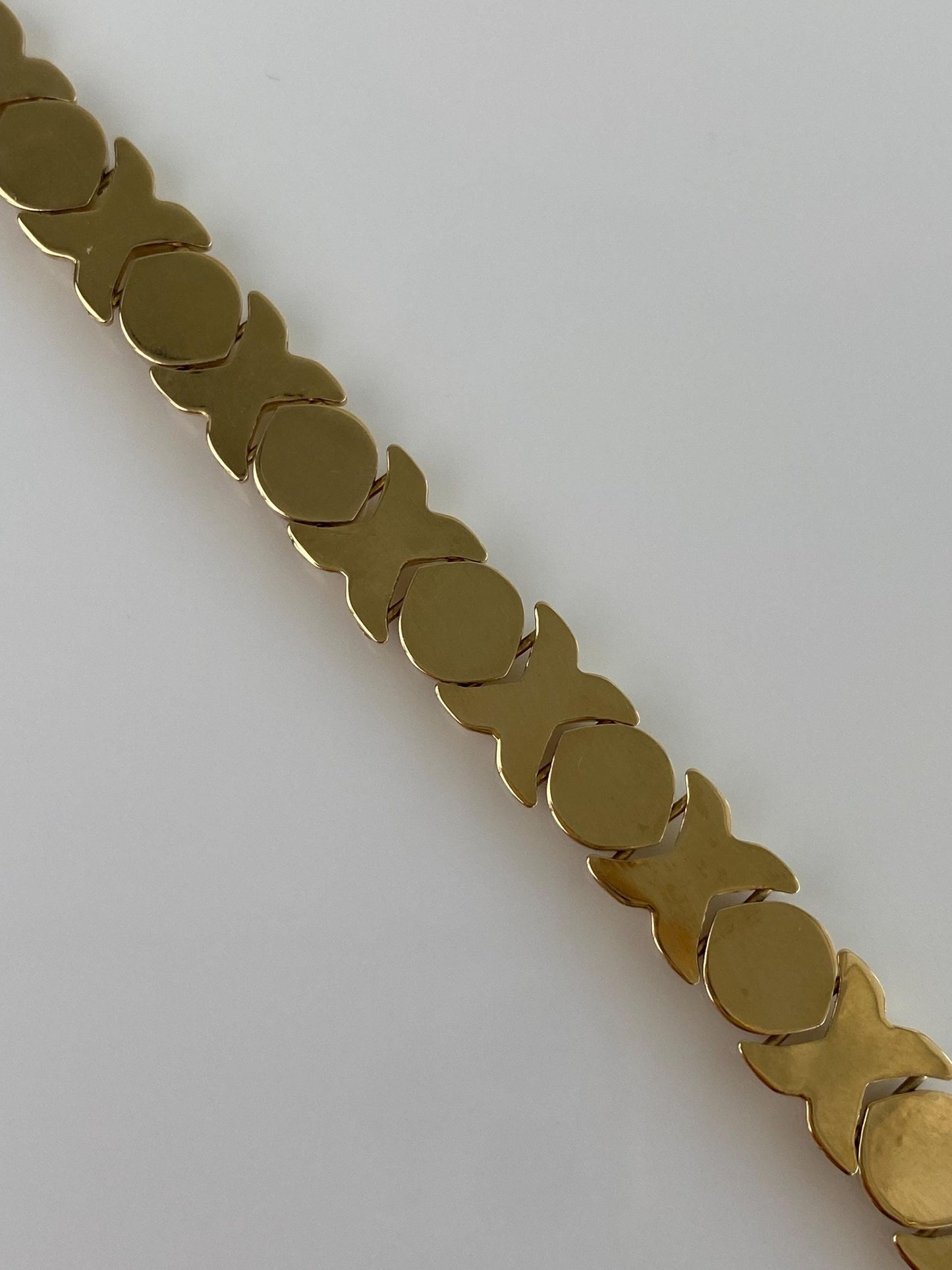 Vintage 14k Yellow Gold Satin Shiny XO Link Necklace - 18.25 inches