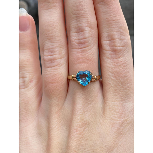 Vintage Solid 14k Yellow Gold Topaz Heart Ring - Size 7