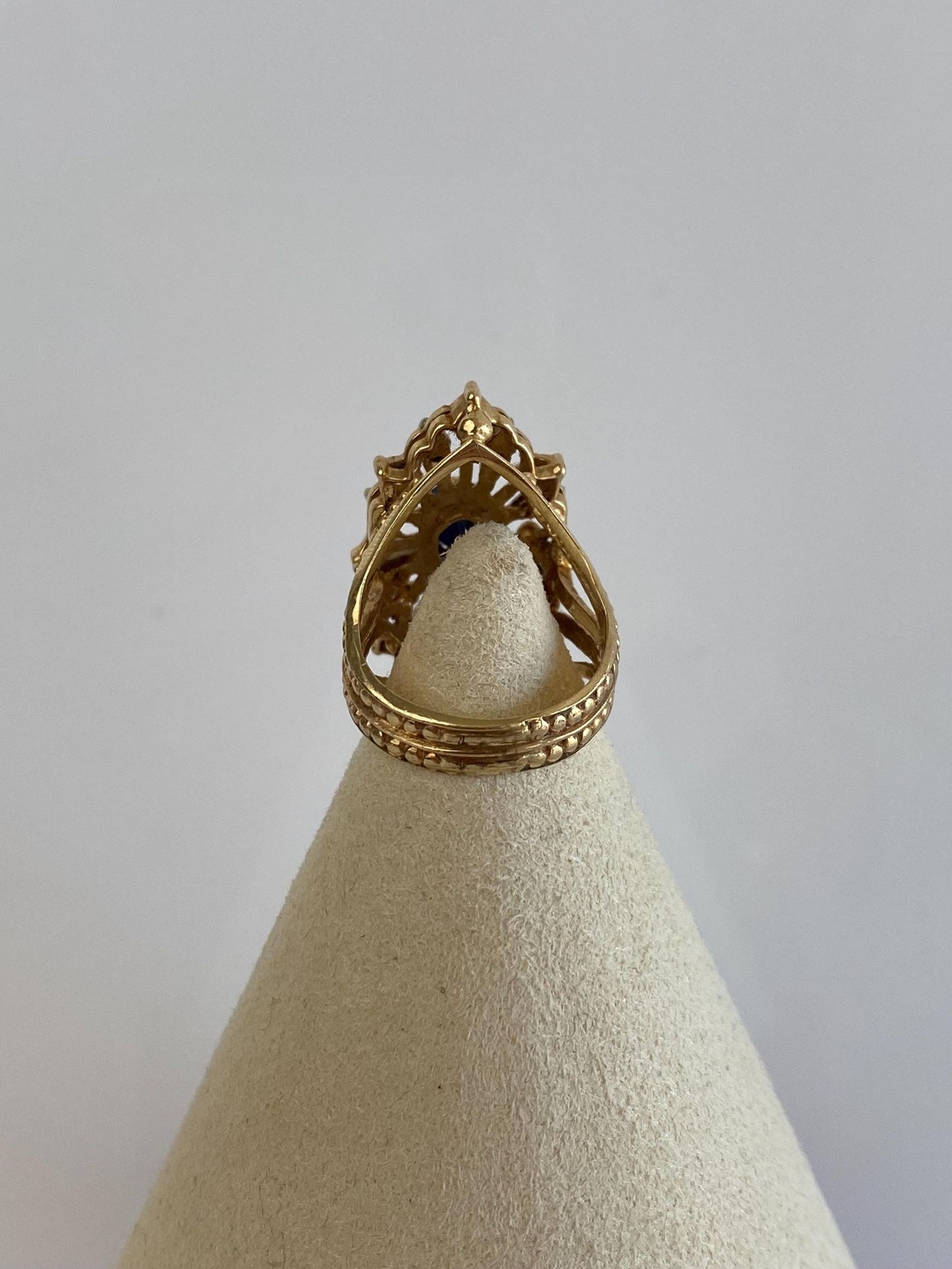Vintage Solid 14k White & Yellow Gold Blue Sapphire Diamond Ring - Size 4