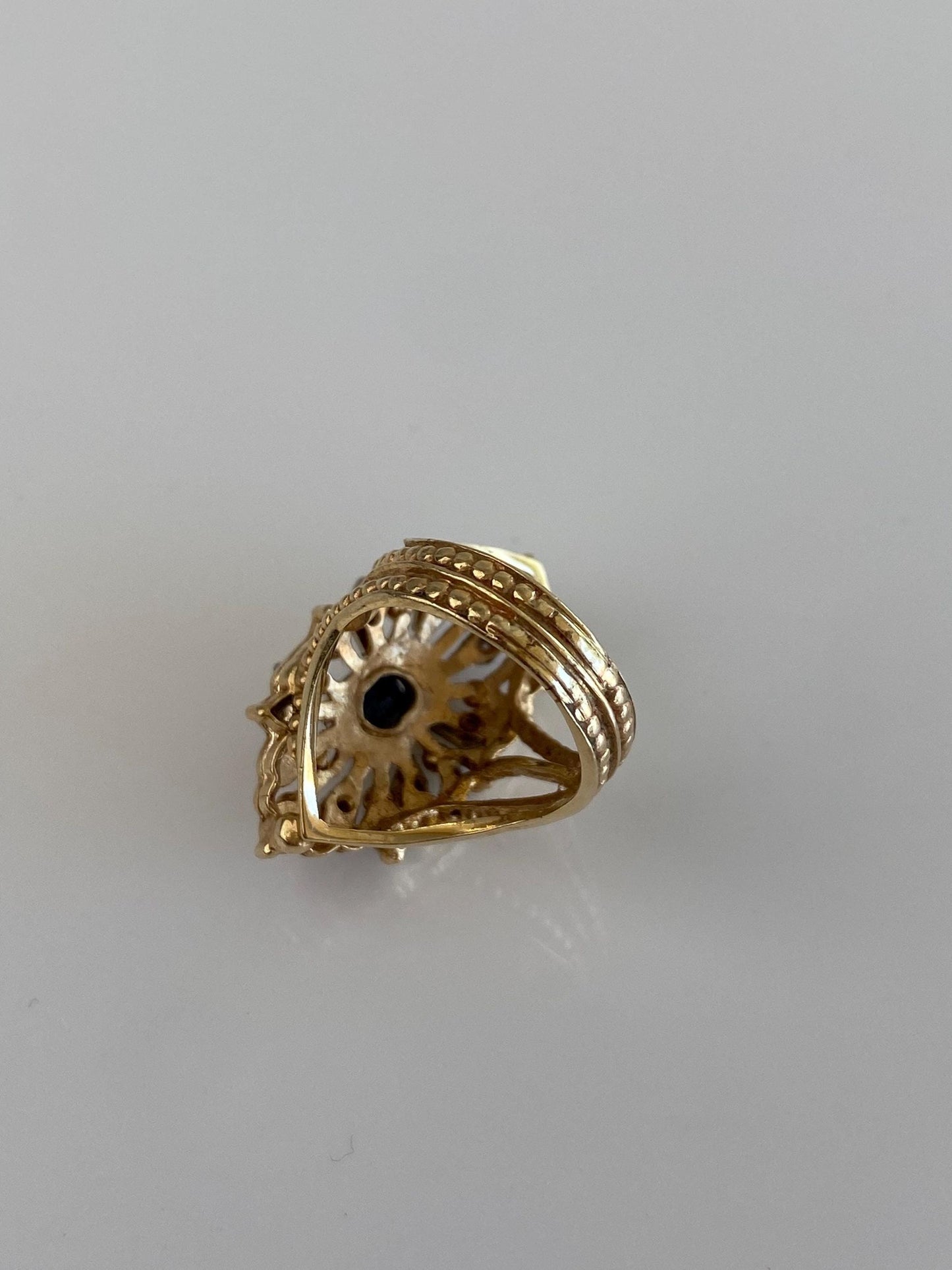 Vintage Solid 14k White & Yellow Gold Blue Sapphire Diamond Ring - Size 4