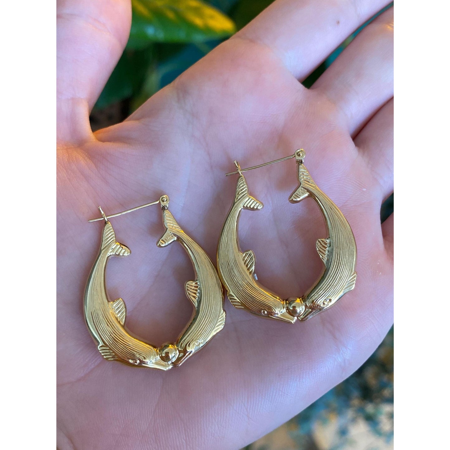 14k Yellow Gold Dolphin Hoop Earrings