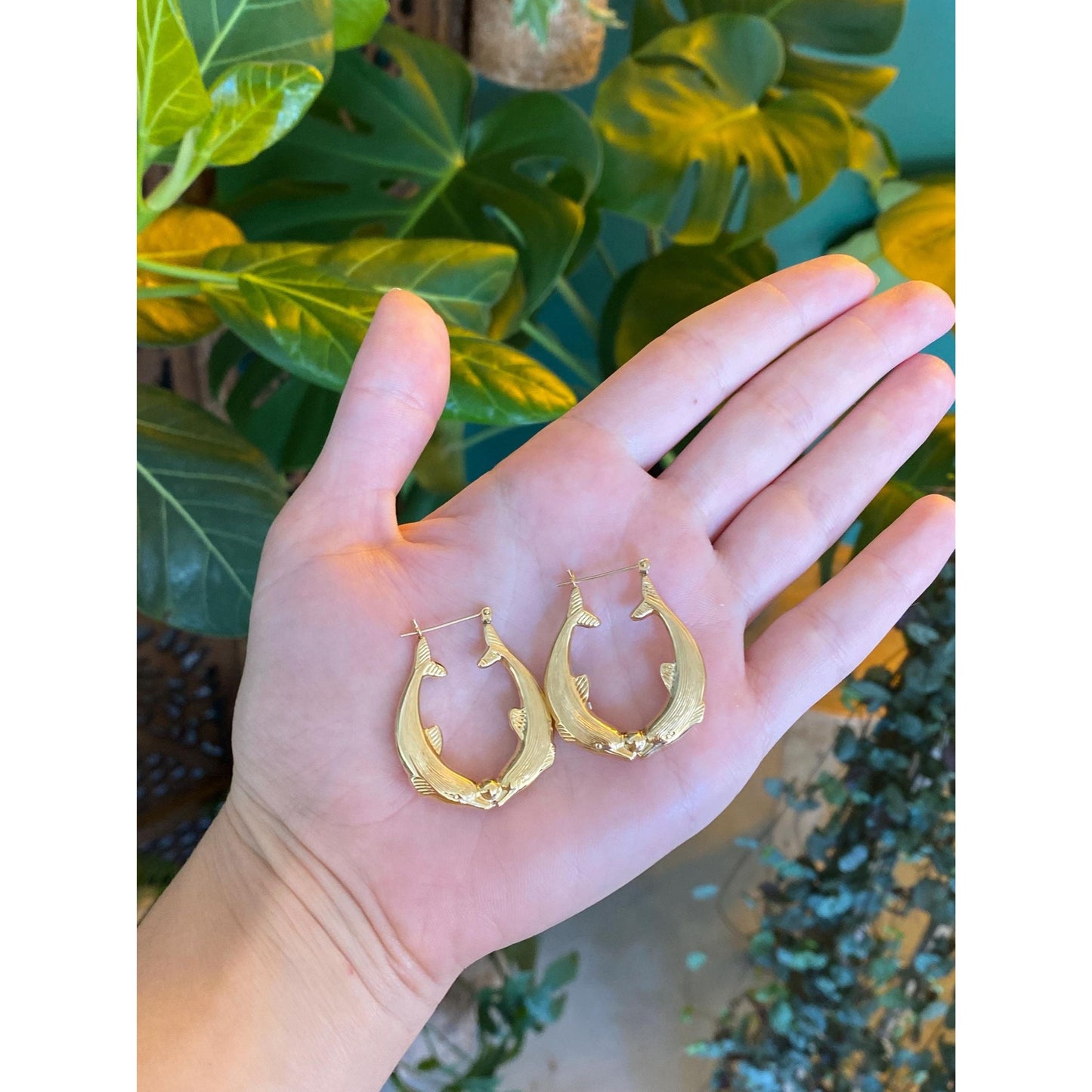 14k Yellow Gold Dolphin Hoop Earrings