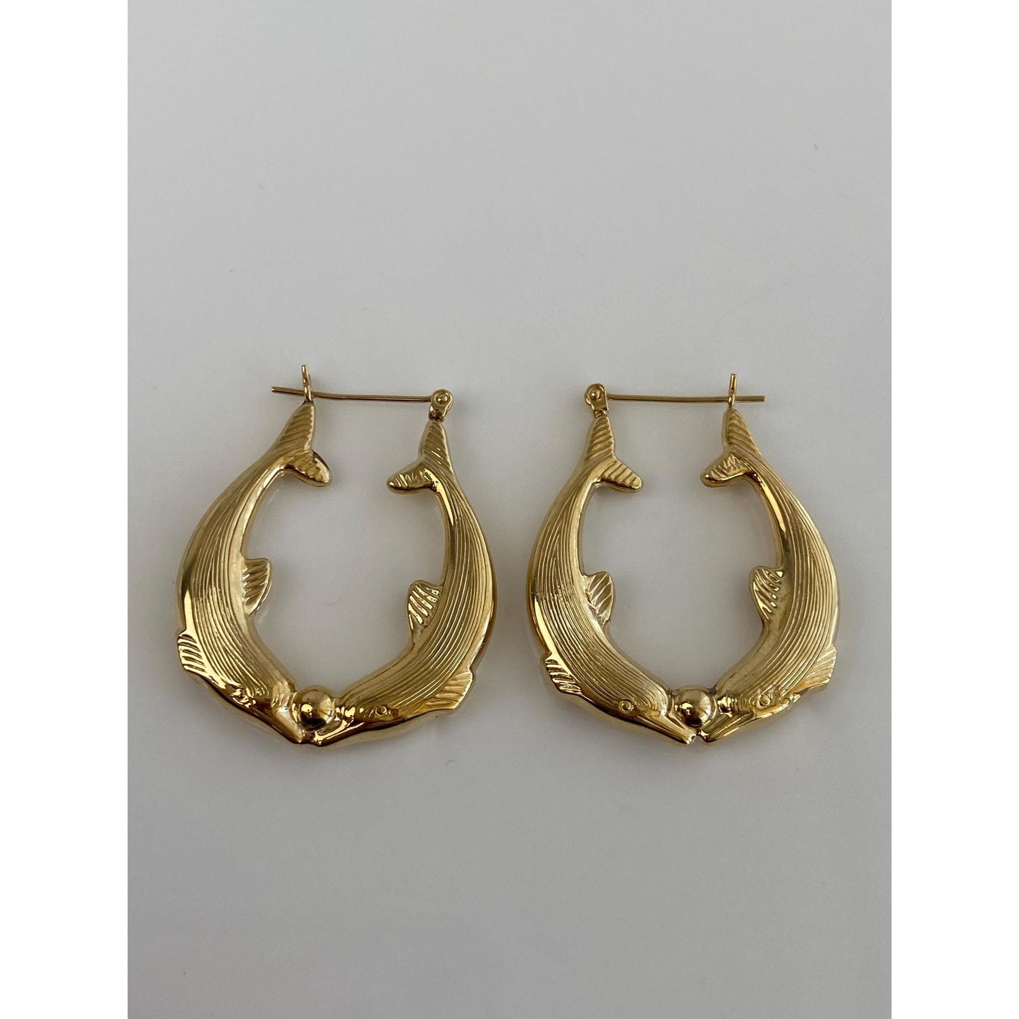 14k Yellow Gold Dolphin Hoop Earrings