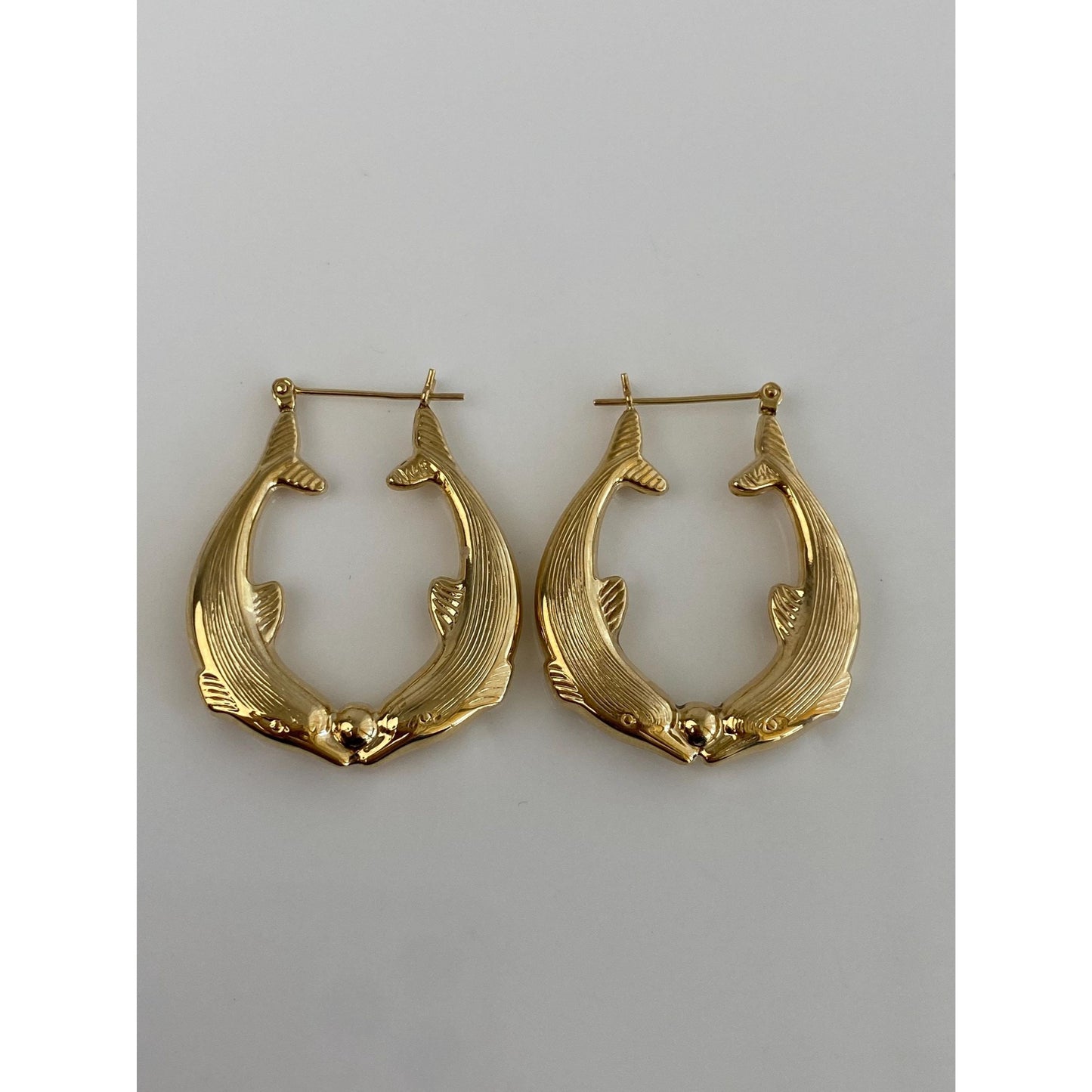 14k Yellow Gold Dolphin Hoop Earrings