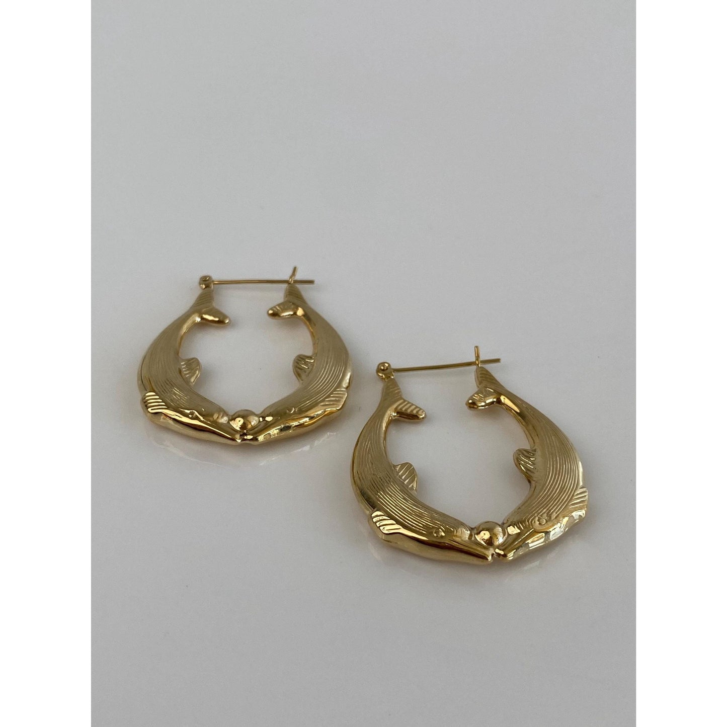 14k Yellow Gold Dolphin Hoop Earrings