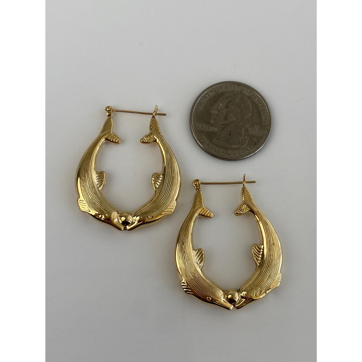14k Yellow Gold Dolphin Hoop Earrings
