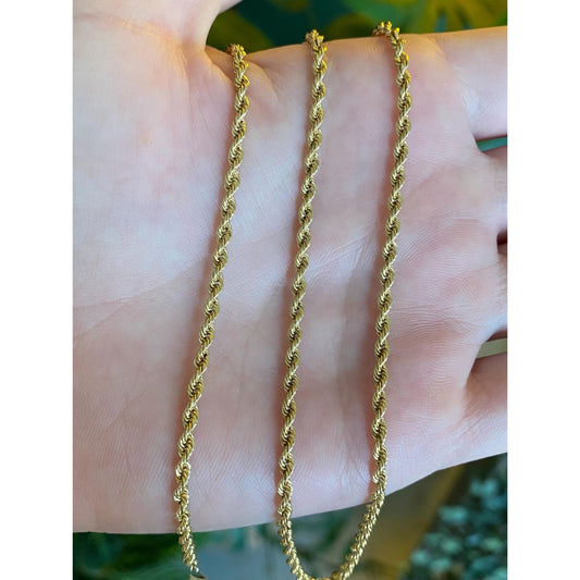 Vintage Solid 14k Yellow Gold Rope Chain Necklace - 22 inches