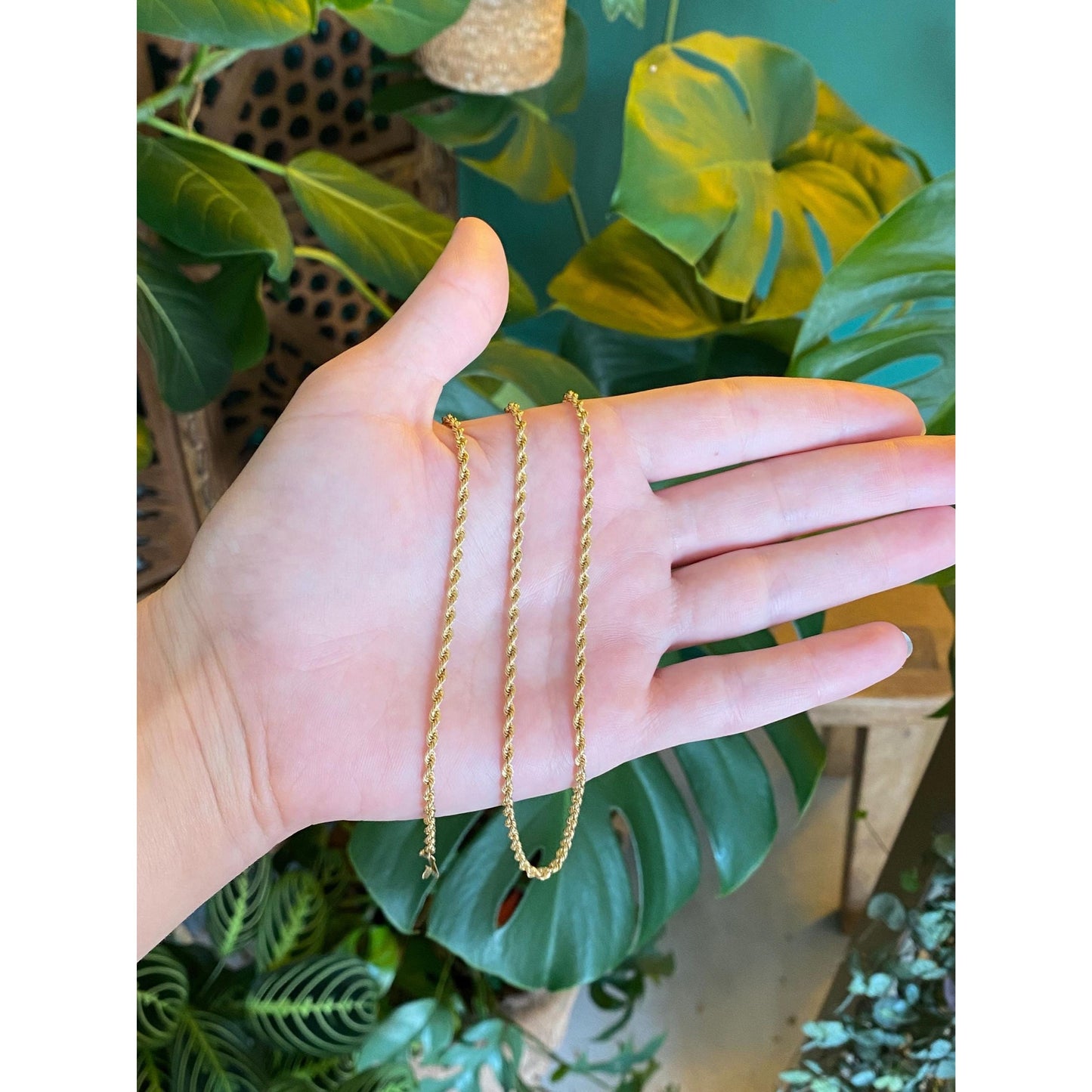 Vintage Solid 14k Yellow Gold Rope Chain Necklace - 22 inches