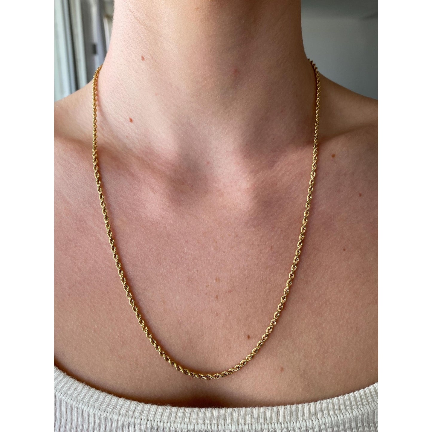 Vintage Solid 14k Yellow Gold Rope Chain Necklace - 22 inches