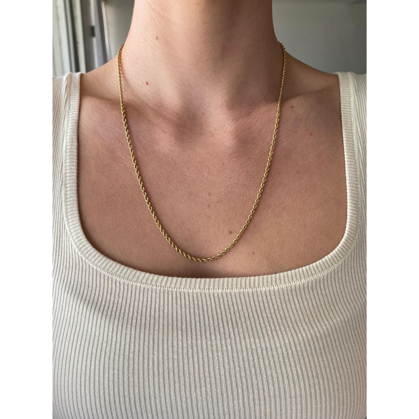 Vintage Solid 14k Yellow Gold Rope Chain Necklace - 22 inches