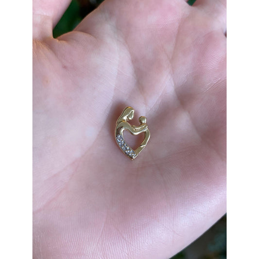 Vintage Solid 10k Yellow Gold Diamond Abstract Mother Child Charm
