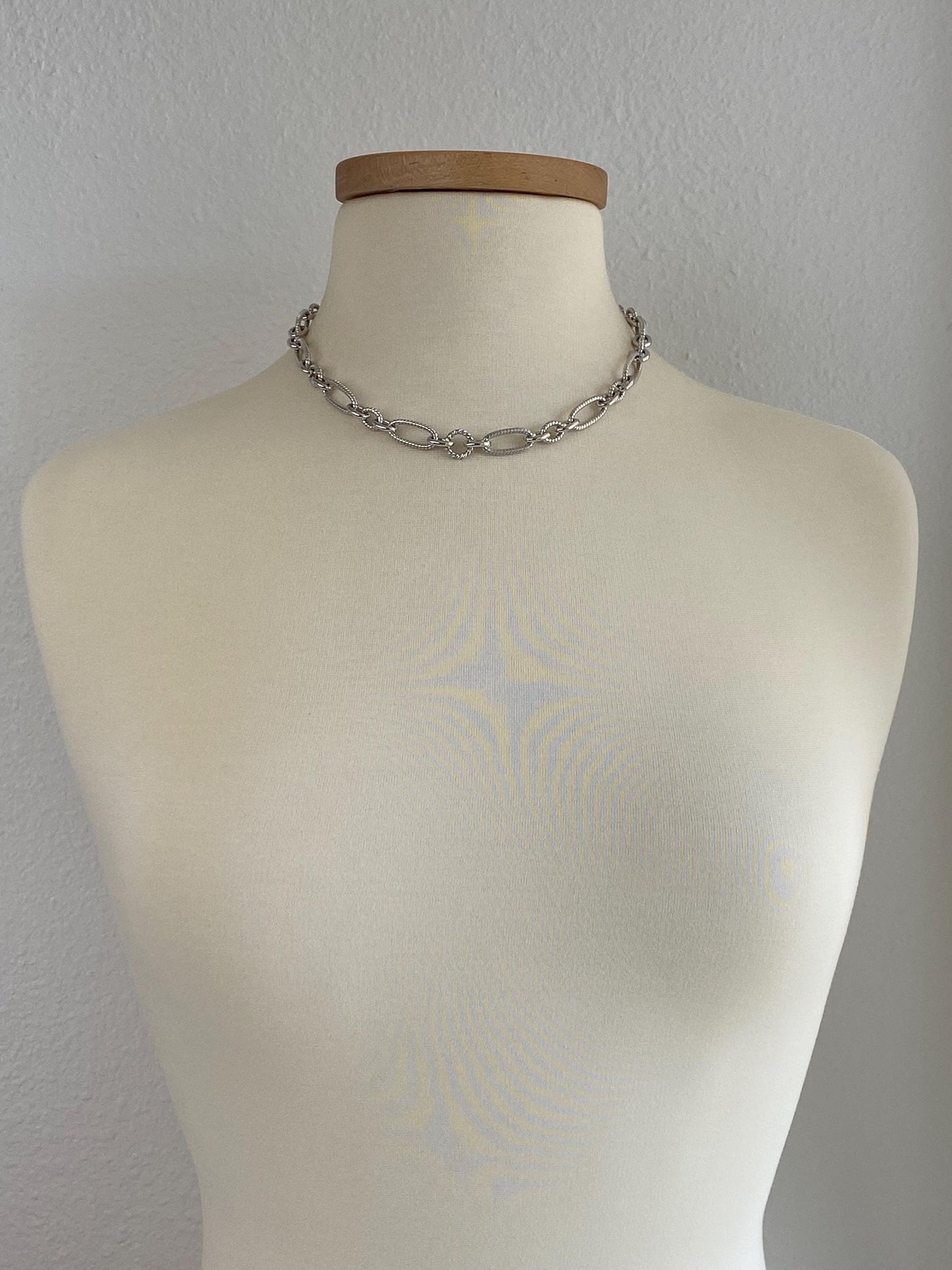Judith Ripka Solid Sterling Silver Fancy Textured Chain Necklace - 18 inches