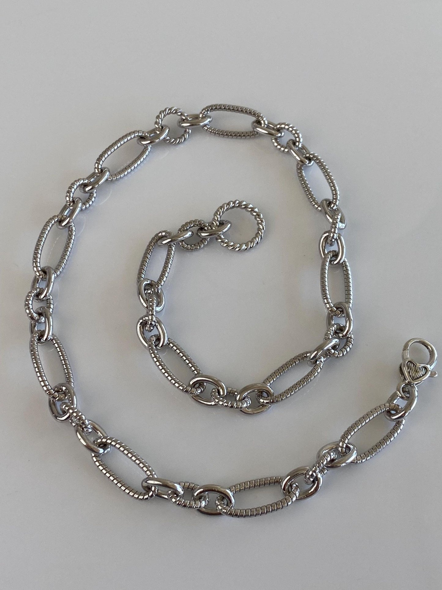 Judith Ripka Solid Sterling Silver Fancy Textured Chain Necklace - 18 inches