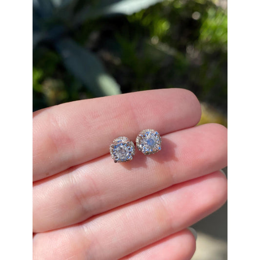 Vintage Solid 10k White Gold Diamond Stud Earrings