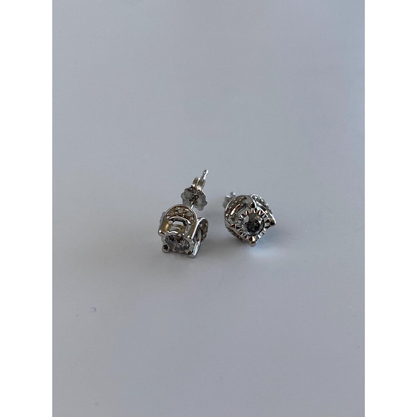 Vintage Solid 10k White Gold Diamond Stud Earrings