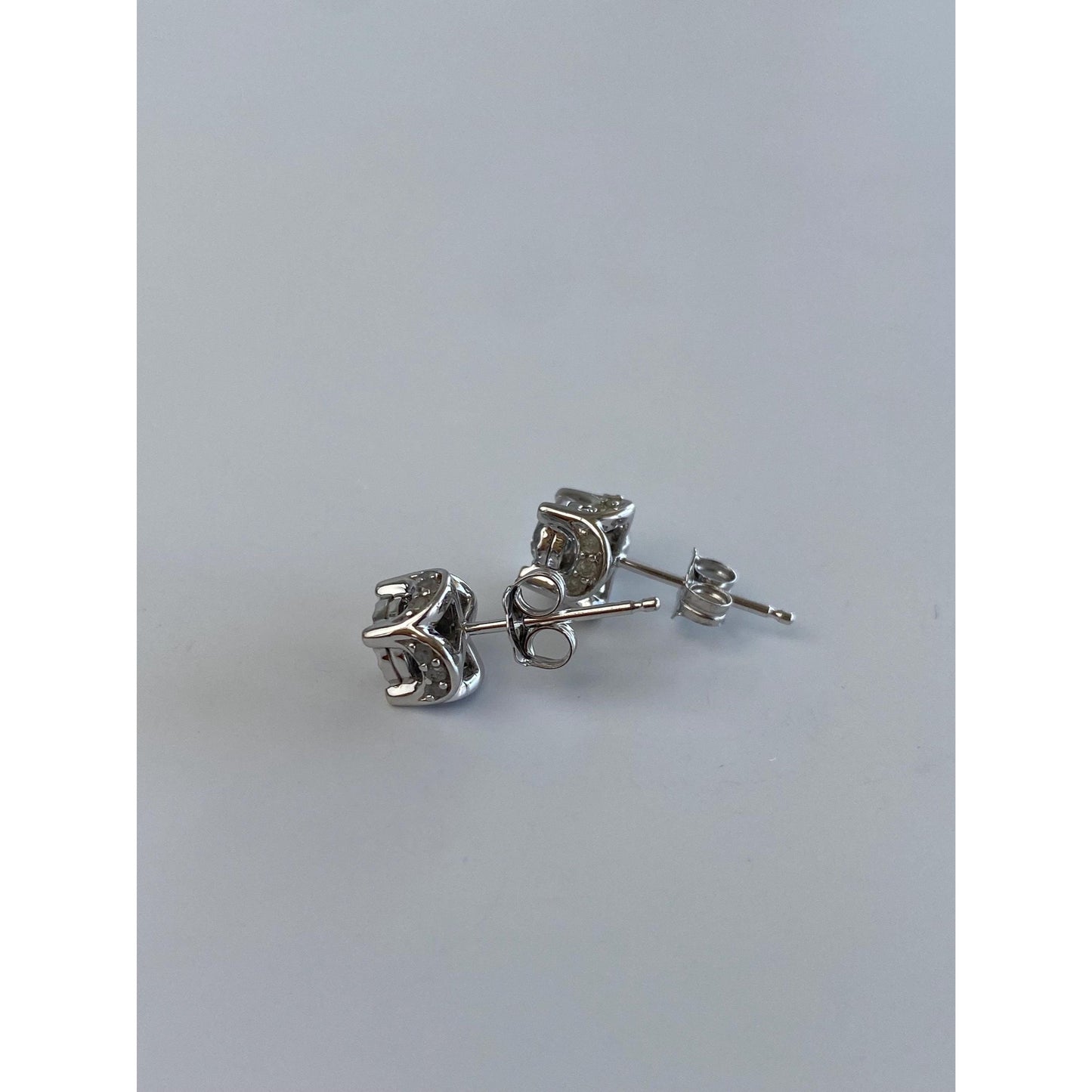 Vintage Solid 10k White Gold Diamond Stud Earrings