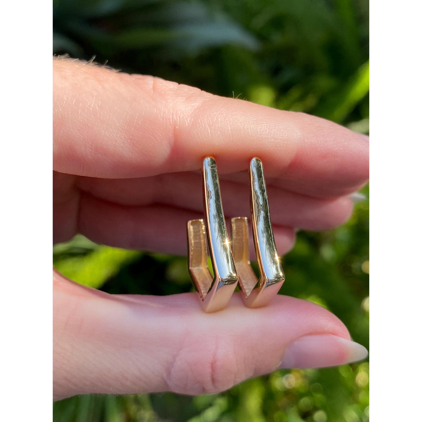 Vintage Solid 14k Yellow Gold Drop Hoop Earrings