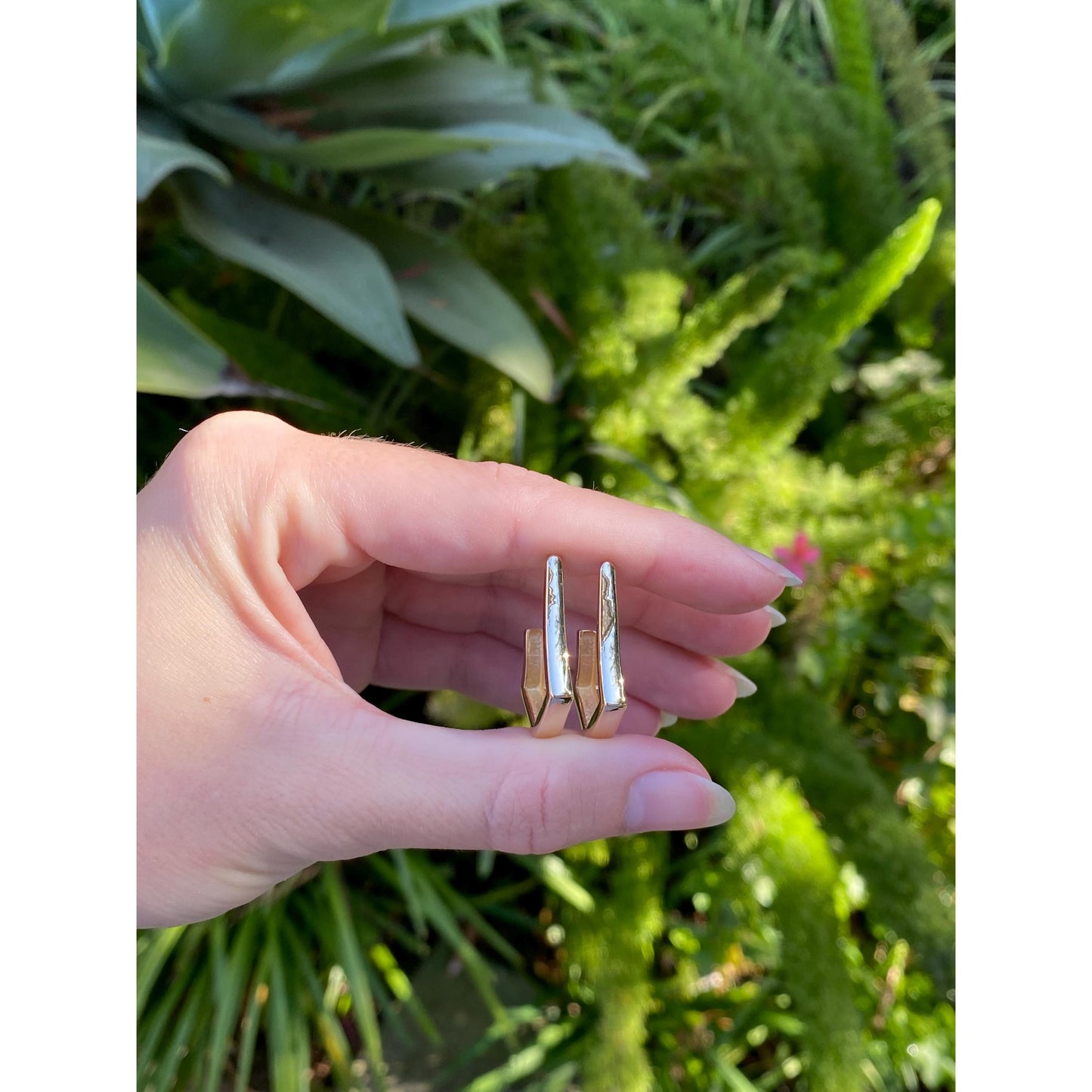 Vintage Solid 14k Yellow Gold Drop Hoop Earrings